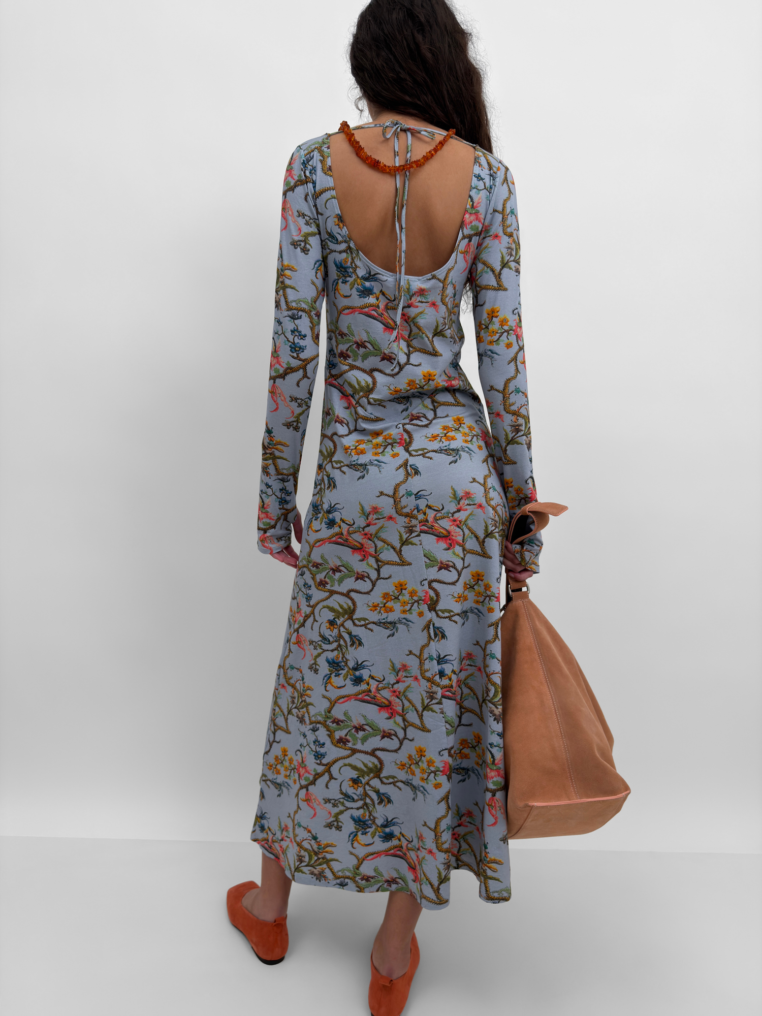 The Kendall Open back tricot dress in Trailing