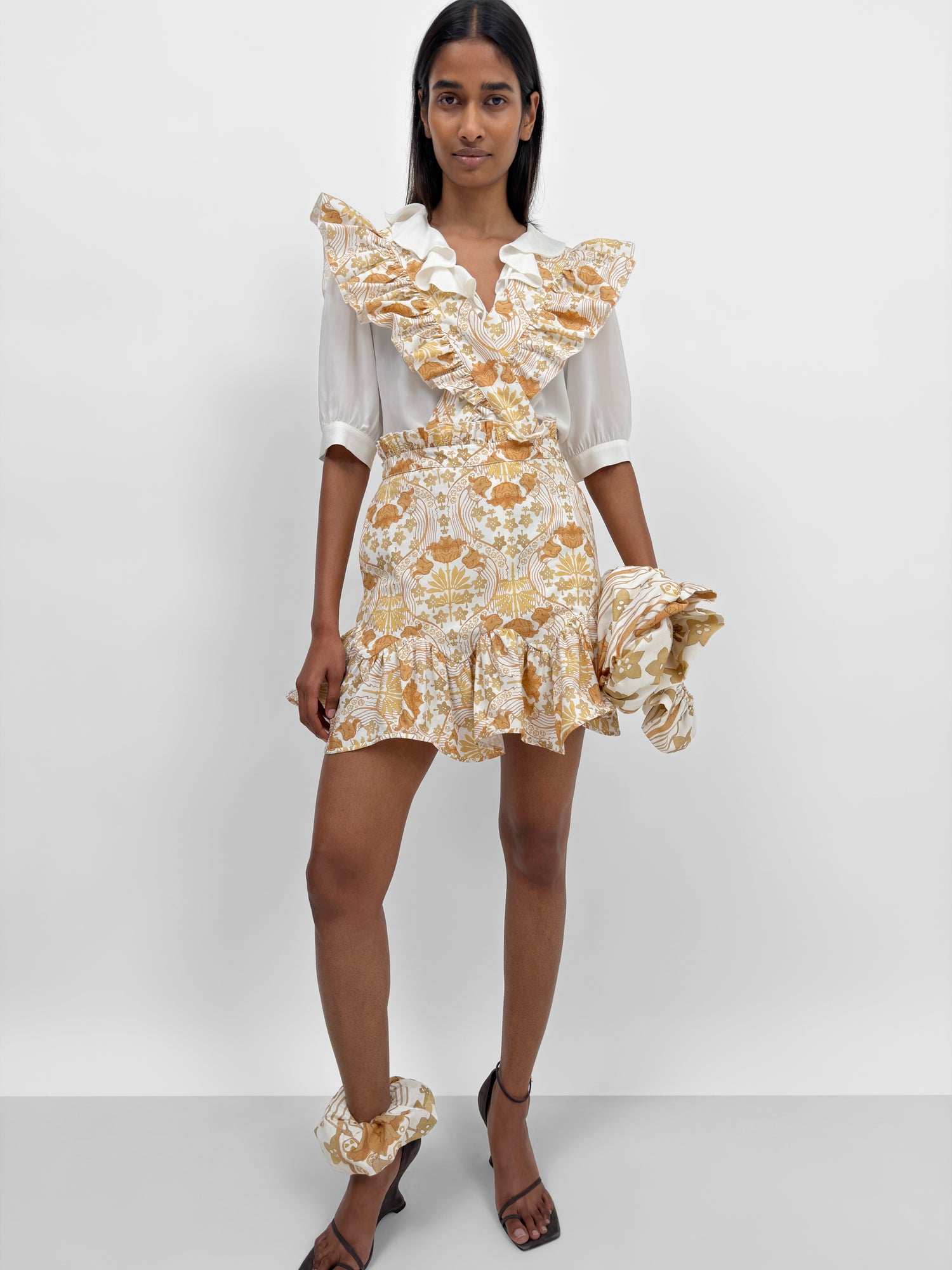 The Alvy frill apron skirt in Tulip print