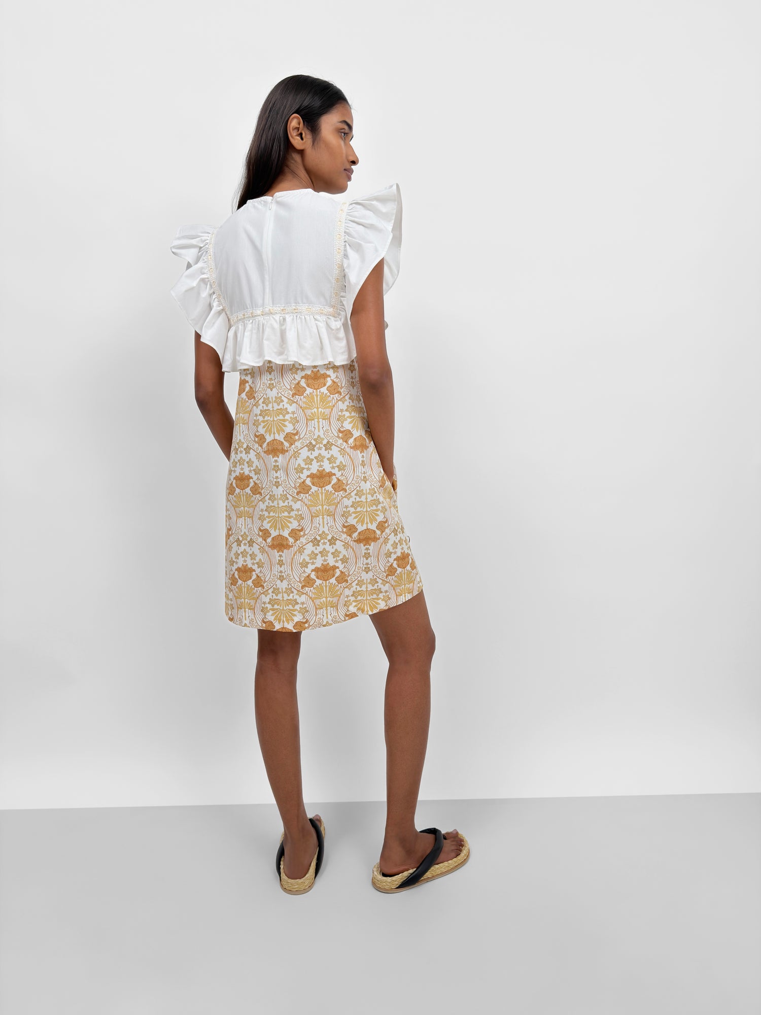 The Eda frill-trimmed mini-dress in Tulip print