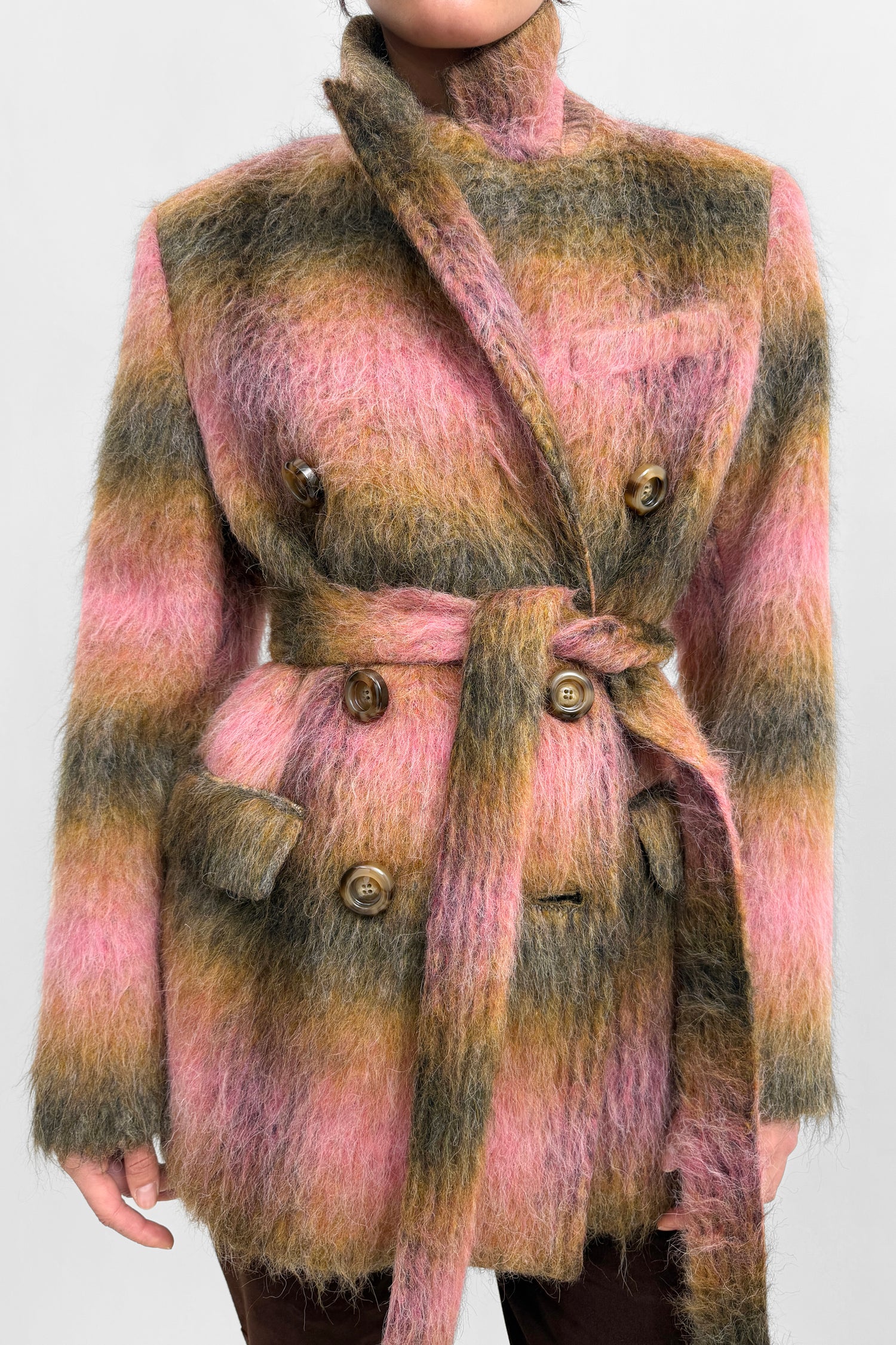 The Leah fluffy checked wool pea coat