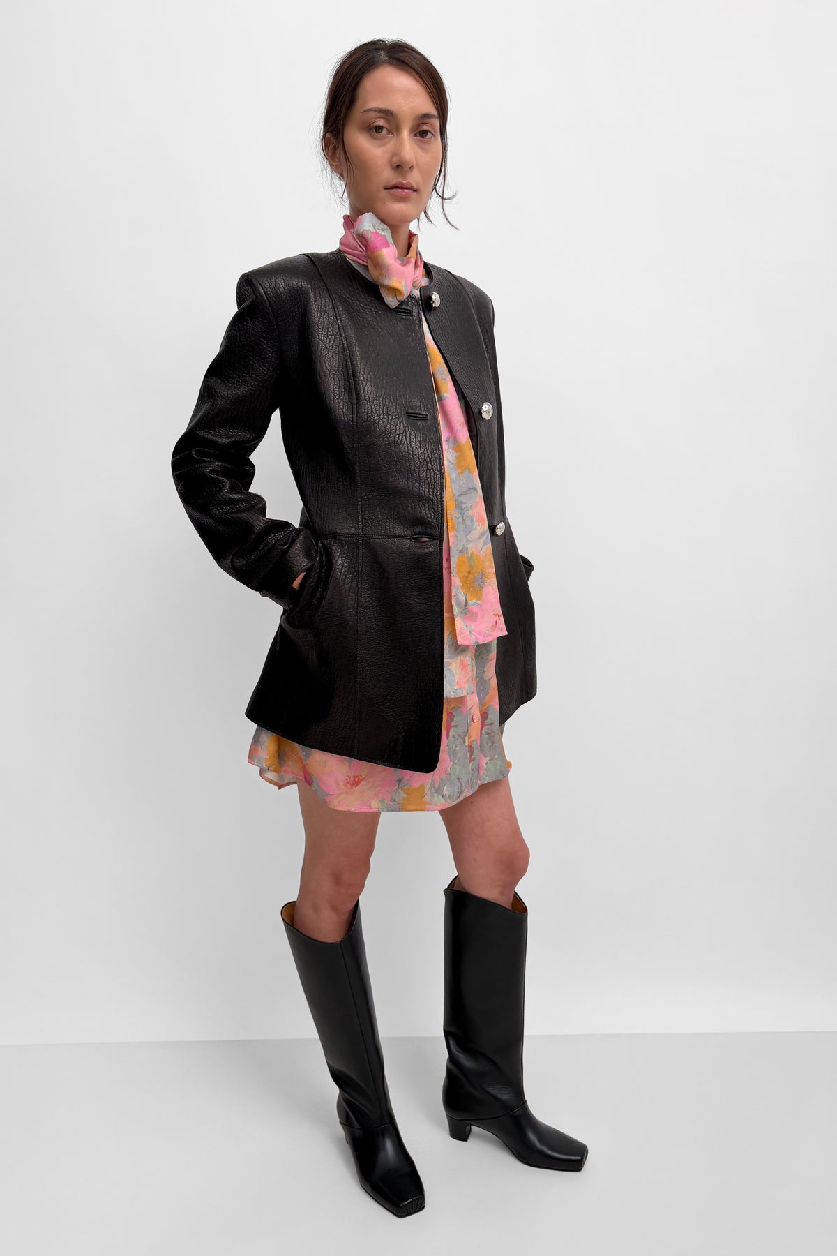 The Suzy cinched pebble leather jacket