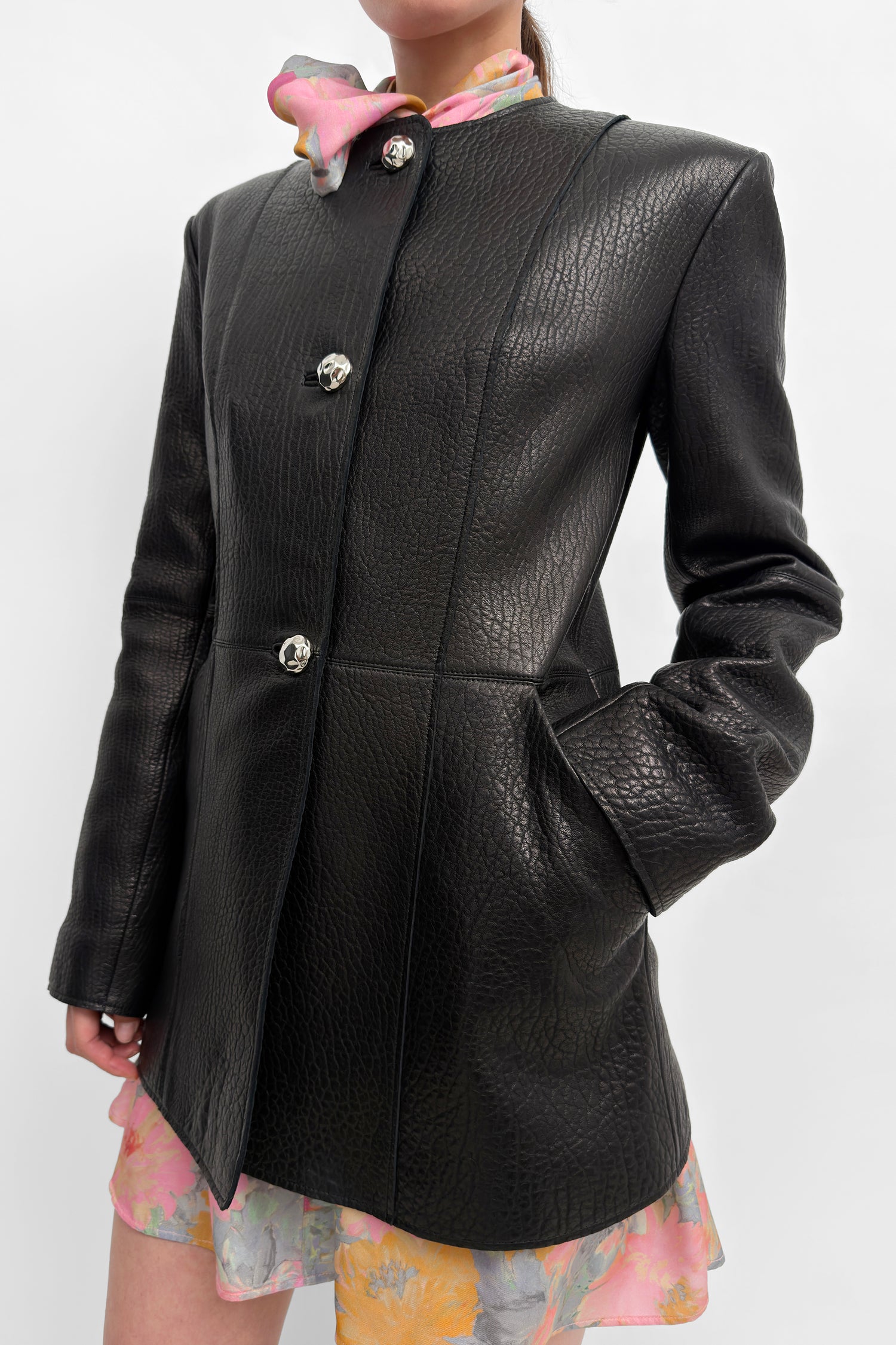 The Suzy cinched pebble leather jacket