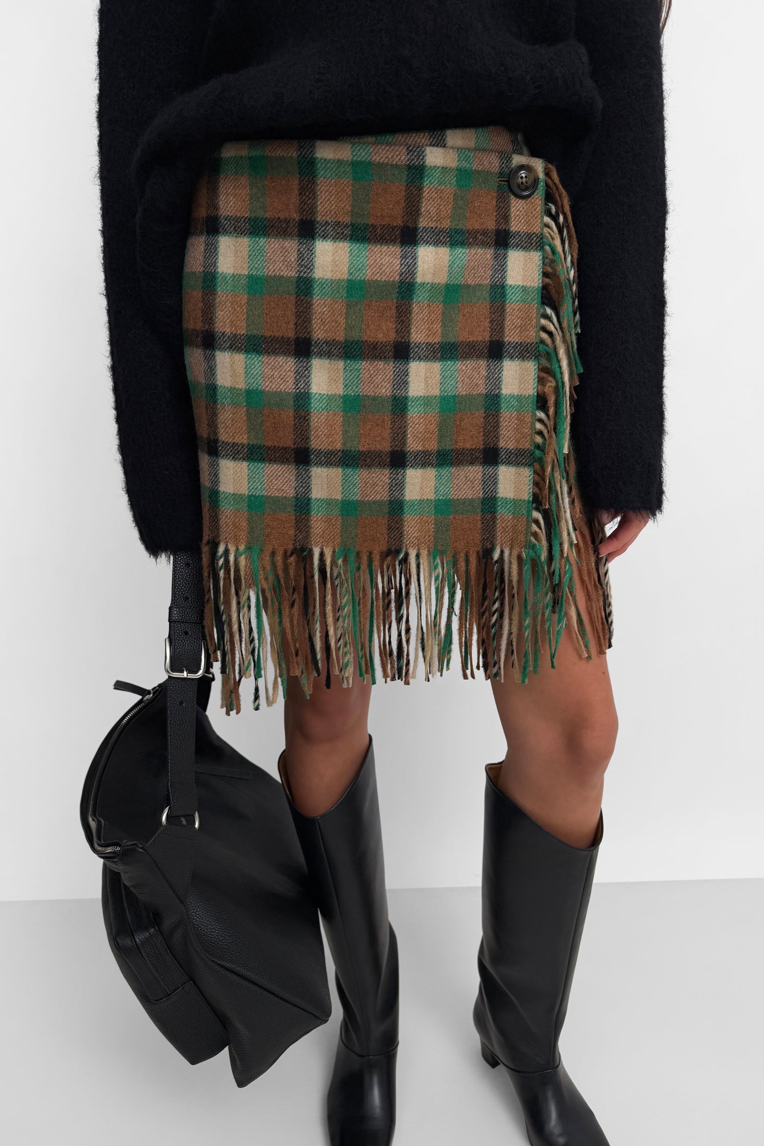 The Aera blanket mini fringe wrap skirt