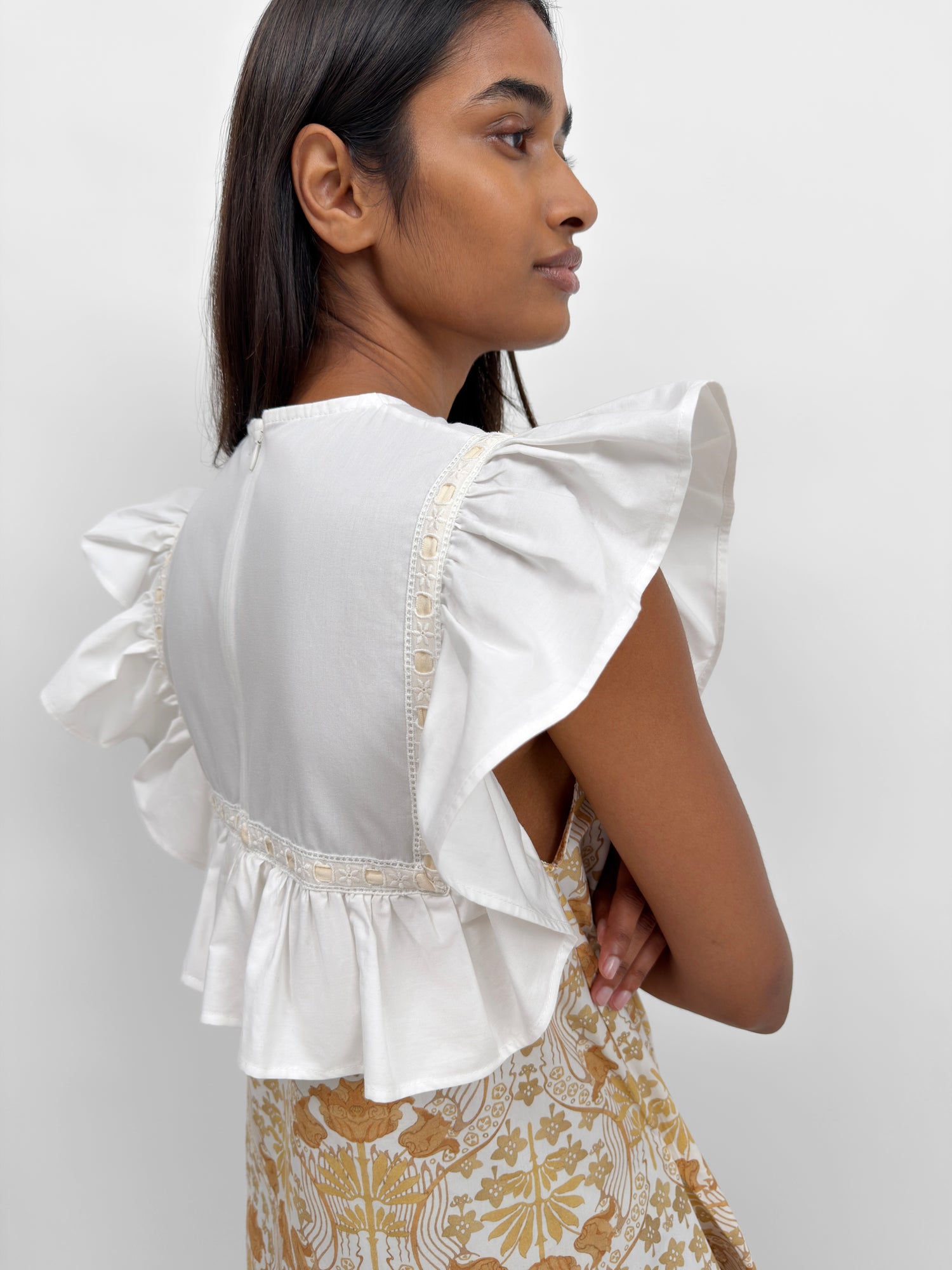 The Eda frill-trimmed mini-dress in Tulip print