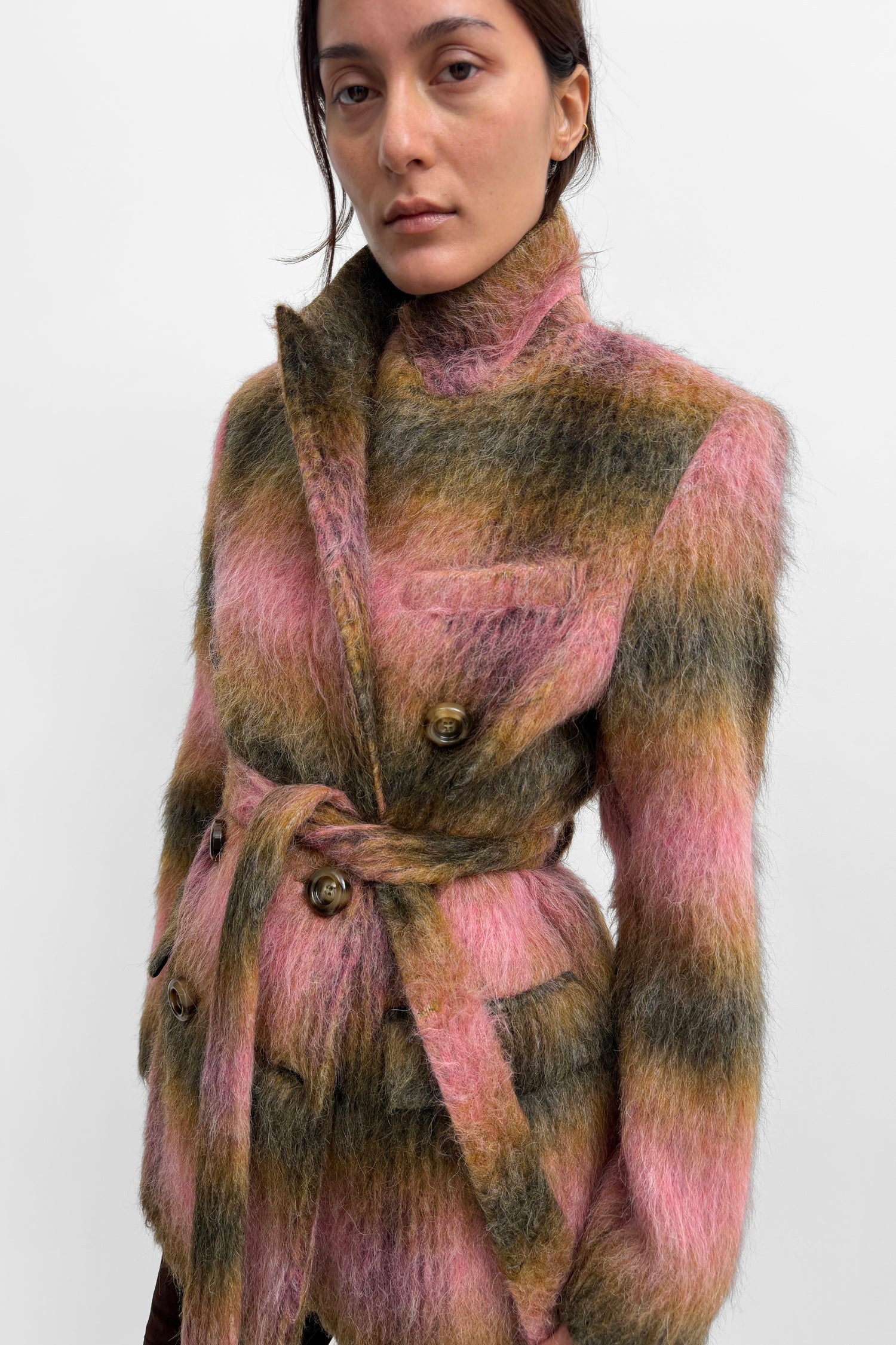 The Leah fluffy checked wool pea coat
