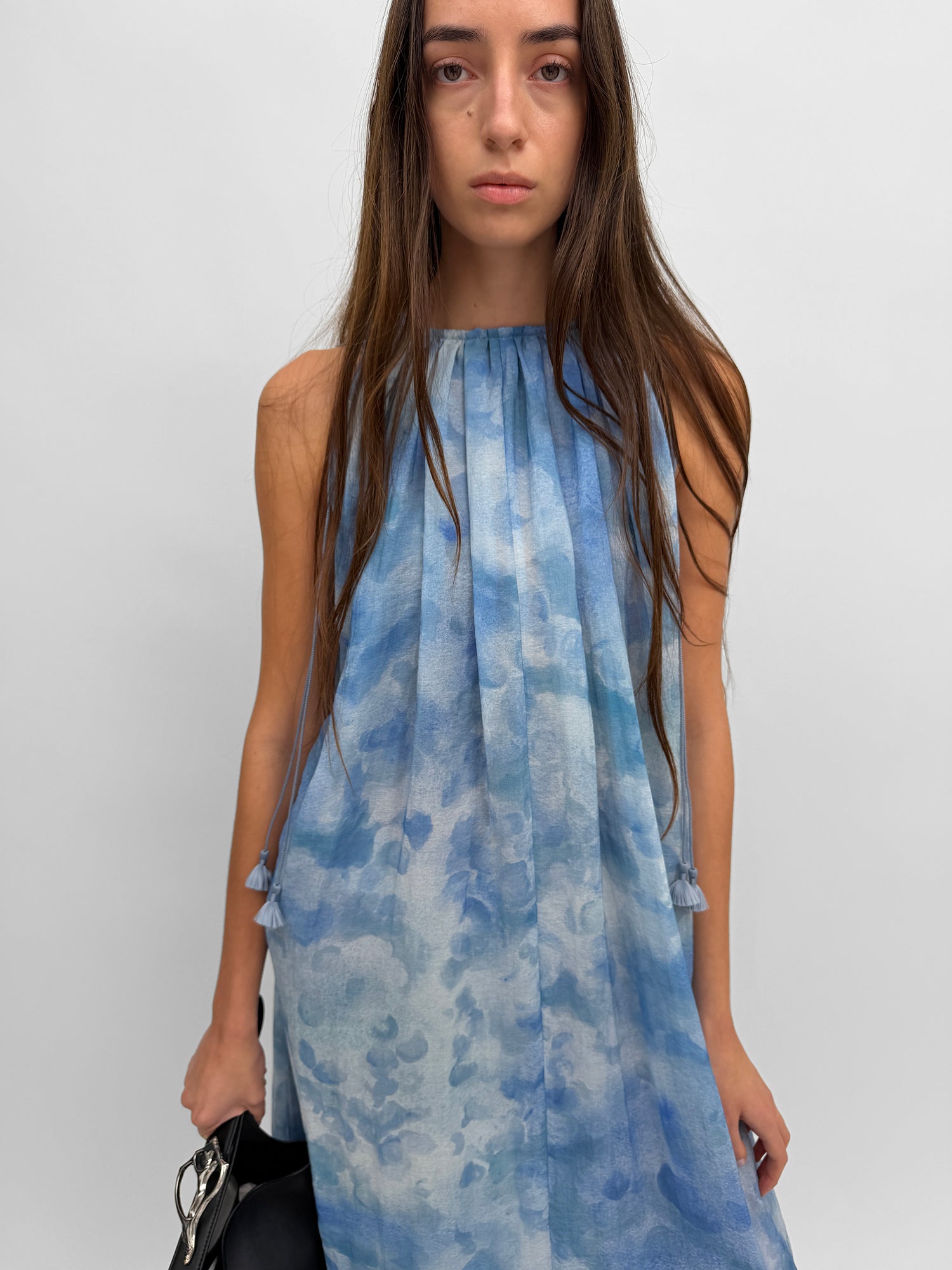 The Lobelia maxi halterneck dress in Clouds