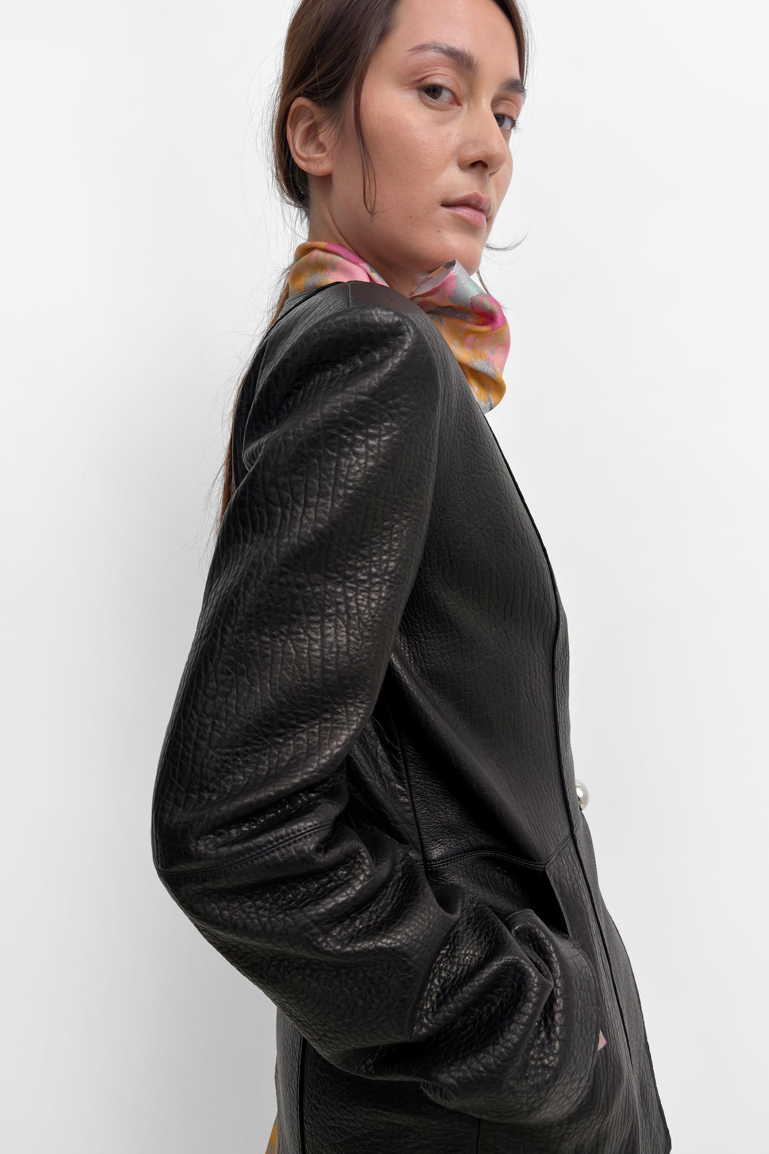 The Suzy cinched pebble leather jacket