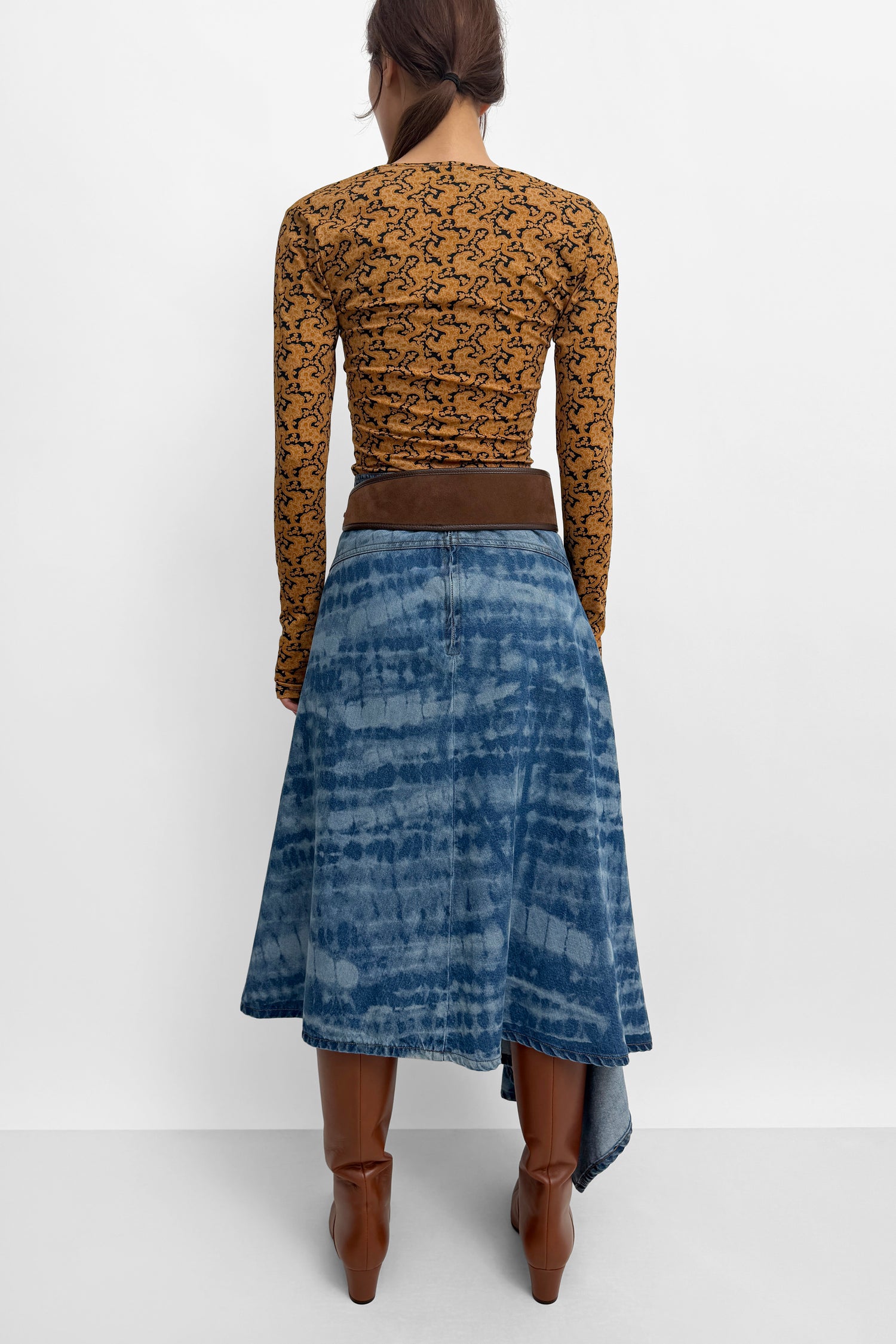 The Sween assymetric printed denim skirt