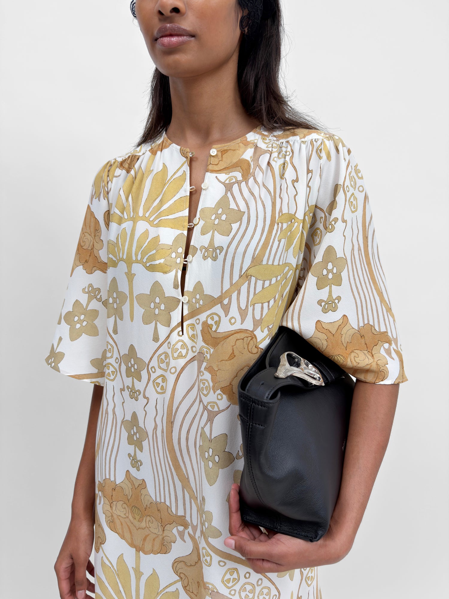 The Victoire silk blend blouse dress in Tulip print