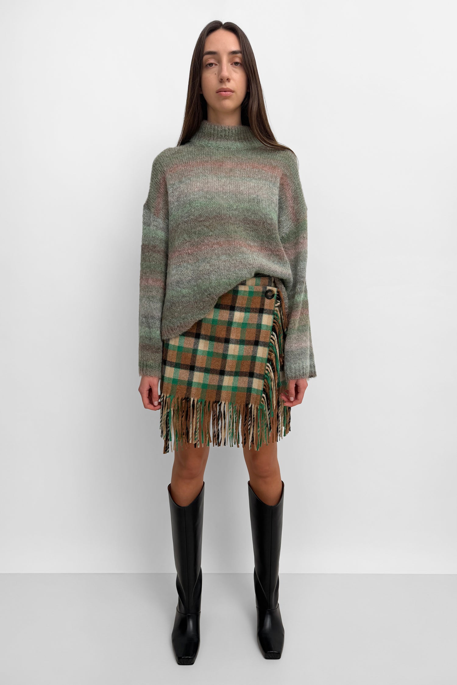 The Aera blanket mini fringe wrap skirt